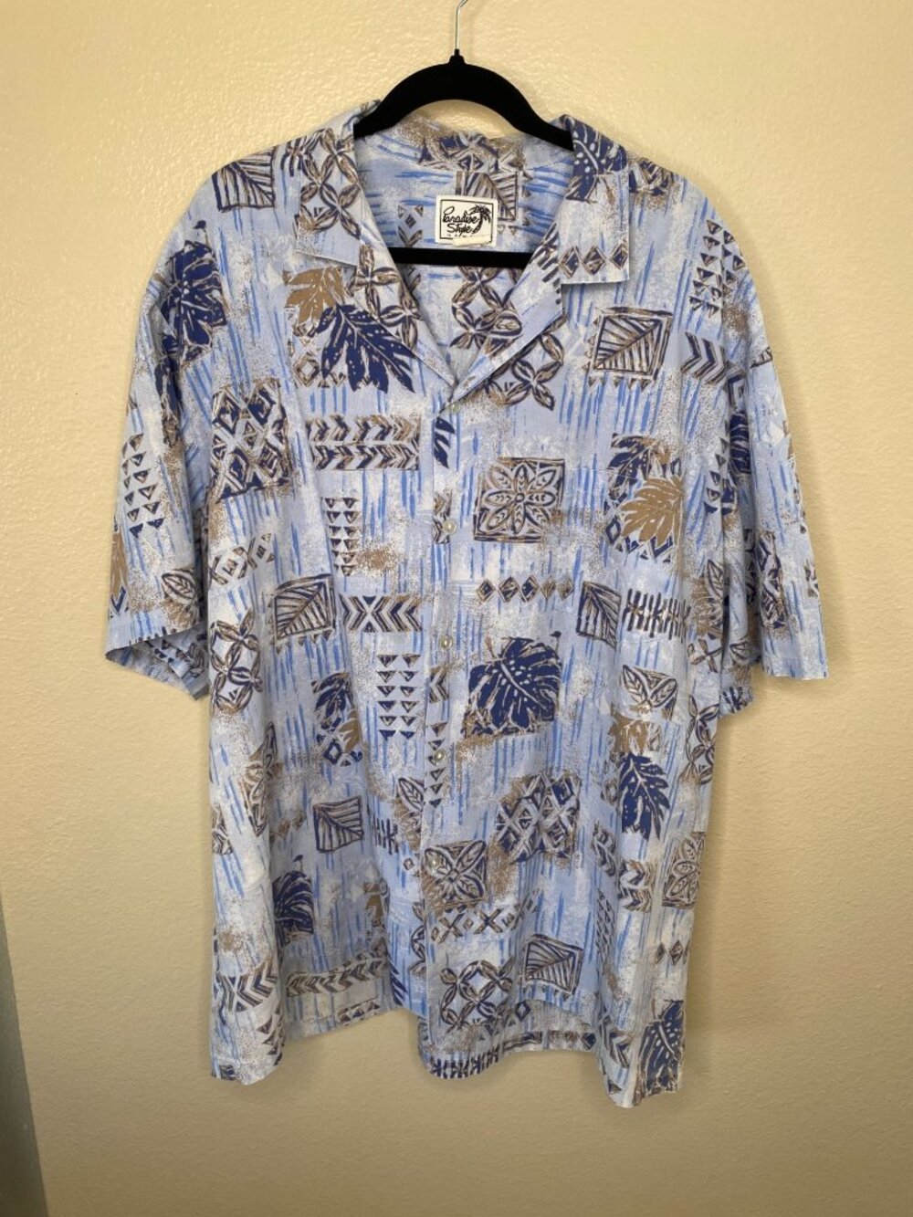 Paradise Style Hawaii Mens Button-Up Shirt Blue Abstract Tropical Print XL Vinta